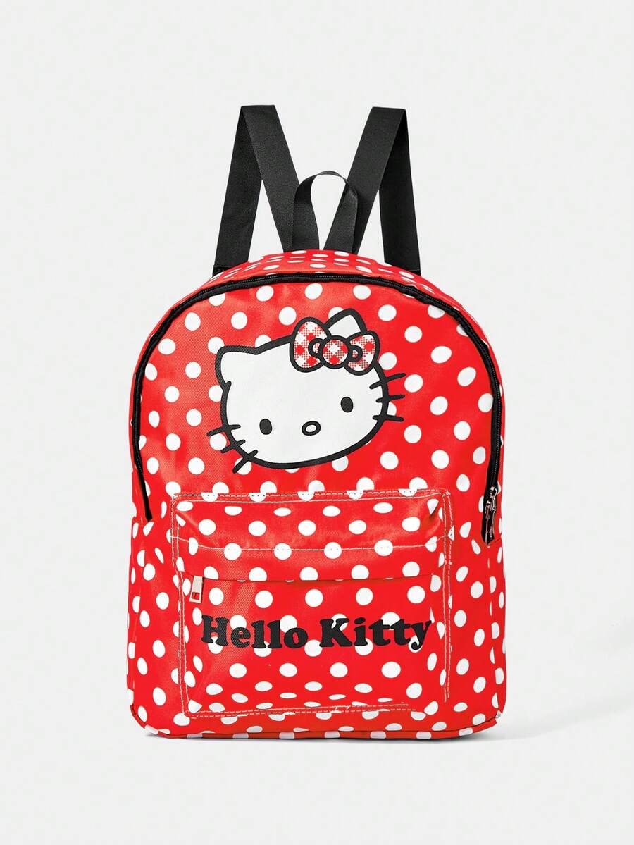 HELLO KITTY AND FRIENDS | SHEIN 女款時尚甜美可愛復古紅白波點卡通圖案後背包,輕量大容量,適合大學生旅行 - 紅色 - 查看 1