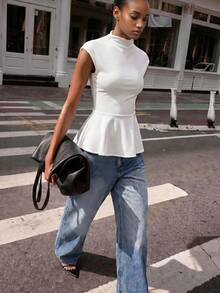 Maija White Women's Summer Short Sleeve Top, Urban Casual Elegant Minimalist Premium Style Everyday Teachers' Day Office - White - View 1