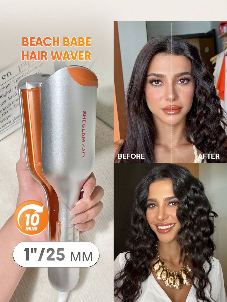 SHEGLAM HAIR 海灘寶貝捲髮器，離子捲髮器，捲髮器，2 筒防燙髮捲髮器，5000 萬離子和 10 分鐘快速捲髮器，智能定時器和可調節溫度，易於使用的女士美髮工具 - 英國插頭 禮物 粉紅色的 化妝品 海灘 節慶 護髮 Y2K 假期 夏天 美髮配件 重返校園 家
