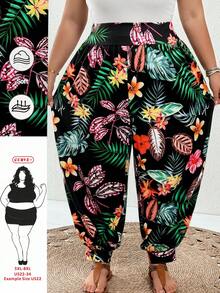 SHEIN CURVE+ Curve Plus 純色九分長褲，附口袋，透氣面料，秋季海灘度假黑色波希米亞熱帶風 - 綠色 - 查看 11