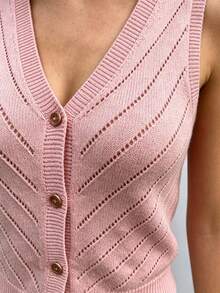 EMERY ROSE Casual Versatile Sleeveless Pink Thin Cardigan - Pink - View 6