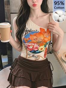 SHEIN MOD 女款 95% 棉花花卉滿版前打結上衣－夏季；海灘/度假；時尚；節慶、野餐 - 彩色 - 查看 10