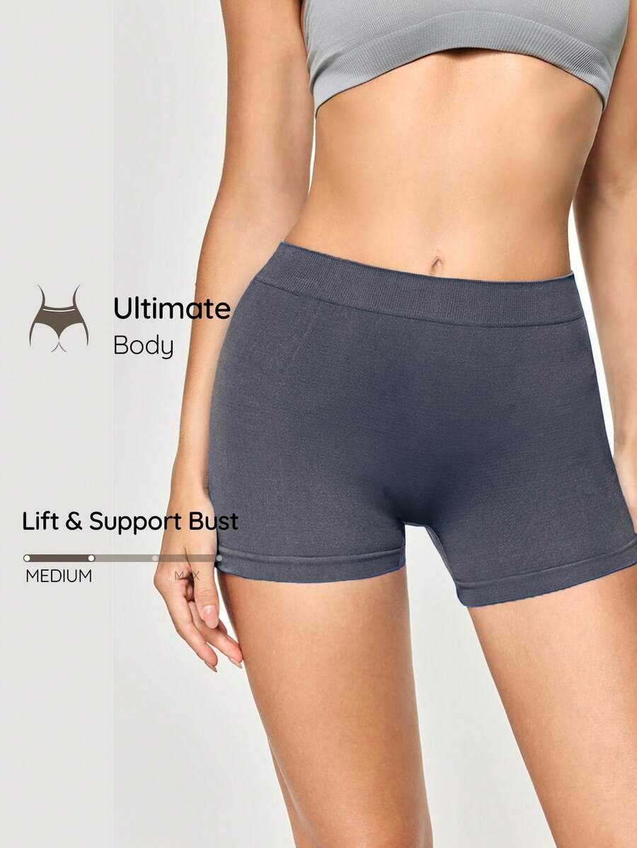SHEIN 女款極簡純色無縫塑形安全短褲 - 深灰色 - 查看 1