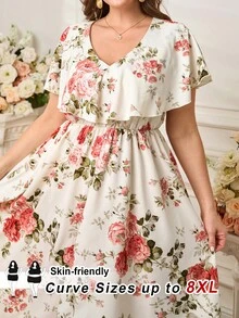 SHEIN CURVE+ 大码女式亮绿色短袖优雅连衣裙，春夏款 - 彩色 - 查看 10