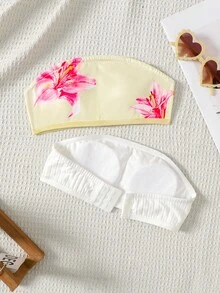 SHEIN Tween Girl Tween Girl Simple Comfortable Soft Skin-Friendly Bandeau Bra With Padding 2pcs Set, All Season - Multicolor - View 2
