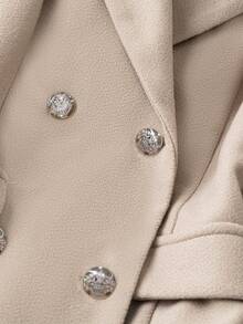 GlowEve CURVE Fashion Casual Double-Breasted Khaki Sleeve Decor Button Plus Size Women's Overcoat - Khaki - View 6