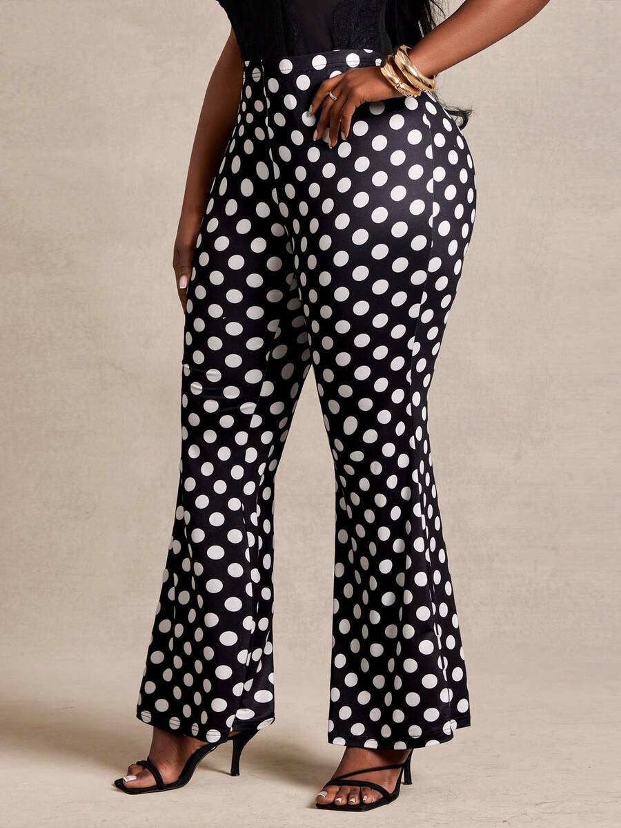 Radiana Plus Size Women's Spring/Autumn High Waist Leopard Print Flare Pants, Party & Date Pants