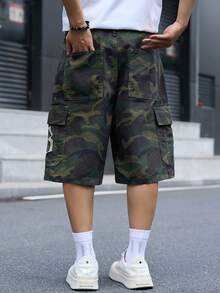 Manfinity Denimwave Men's Streetwear Casual Multi-Pocket Camouflage Denim Shorts - Army Green - View 2