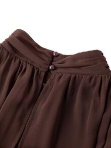 SHEIN Clasi 女款優雅純色蕾絲拼接迷你洋裝 - 棕色 - 查看 5