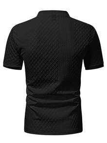 Manfinity CasualCool 男士夏季紋理短袖休閒 Polo 衫 - 黑色 - 查看 6