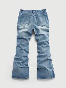 ROMWE MEN Men's Casual Washed Cross Embroidery Denim Jeans - Baby Blue - View 2