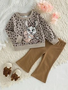 SHEIN Playful Pals 女嬰卡通印花圓領休閒日常長袖運動衫 - 彩色 - 查看 5