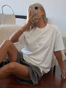 Livesso Tall Women's Round Neck Short Sleeve Loose Urban Casual Pullover T-Shirt - White - View 10