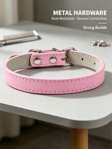 1Pc Pink Detachable PU Leather Pet Collar, Adjustable Soft Neck Collar For Small Medium Large Dogs, Cute Daily Wear Collar For Kittens Puppies - Multicolor - View 7