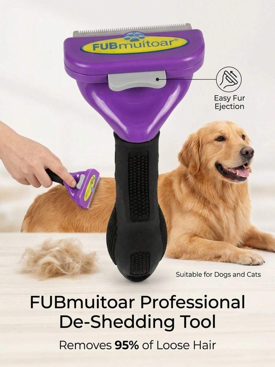 PETSIN 1Pc Pet Grooming Deshedding Brush For Dogs & Cats, One-Click Release Undercoat Shedding Comb, Professional Grooming Tool For Short & Long Hair, Effective Fur Remover Brush For Small Large Pets, Ergonomic Handle Pet Hair Removal Tool - View 1
