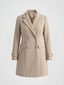 GlowEve CURVE Fashion Casual Double-Breasted Khaki Sleeve Decor Button Plus Size Women's Overcoat - Khaki - View 9