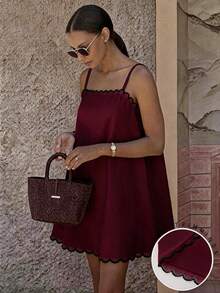 Cévolie Women's Fashion Elegant Casual Vacation Dress - Burgundy - View 1