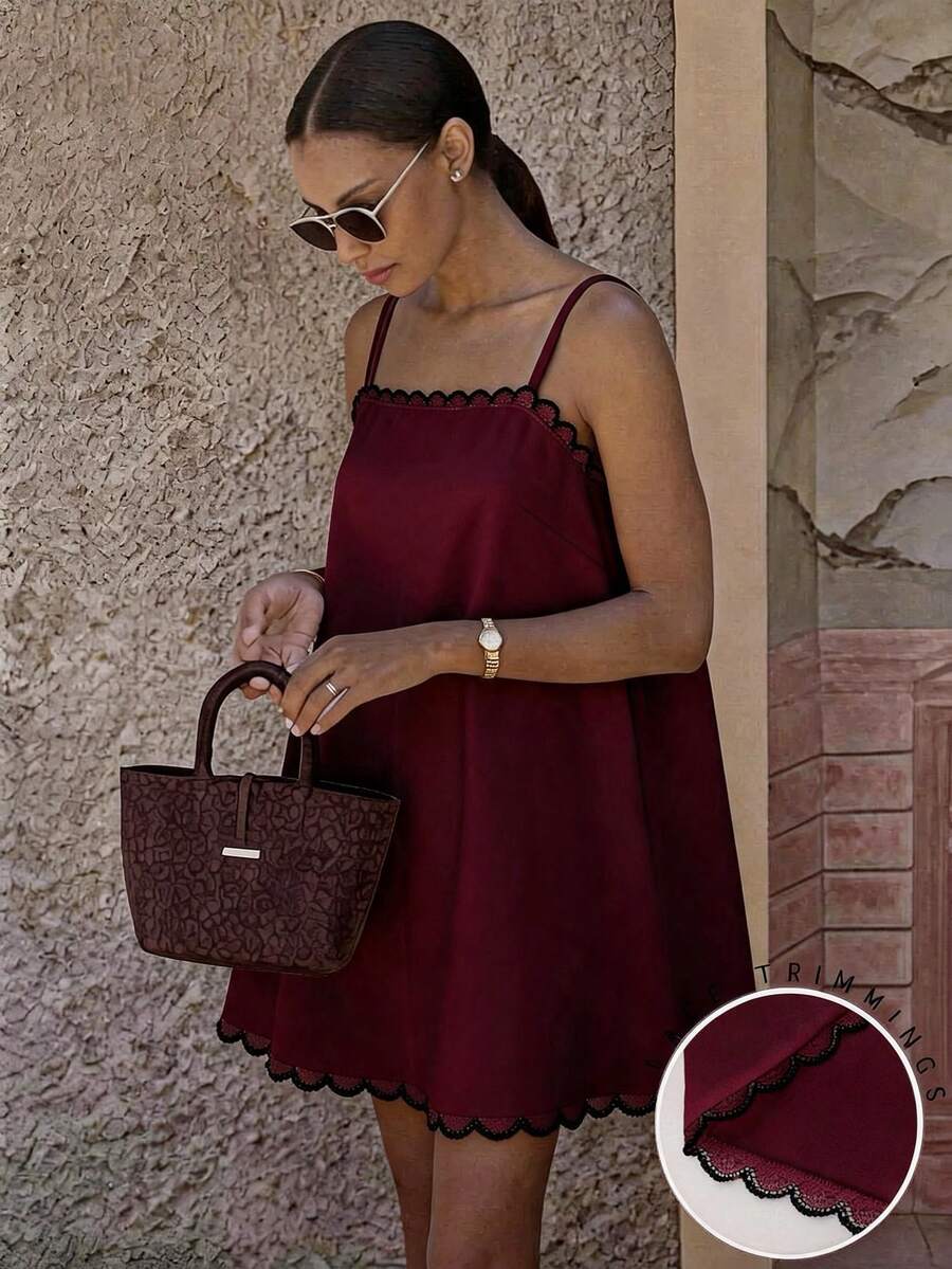 Cévolie Women's Fashion Elegant Casual Vacation Dress - Burgundy - View 1