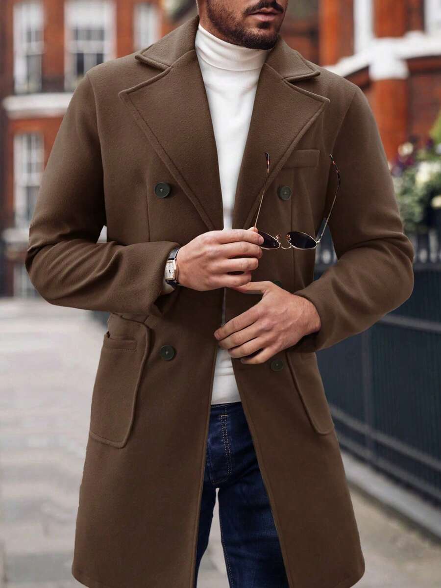 Manfinity Mode Men's Autumn/Winter Fashion Double-Breasted Brown Overcoat - Brown - View 1