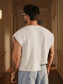 SIGLOCORE Men's Solid Color V-Neck Casual Versatile Daily Wear Top - White - View 2