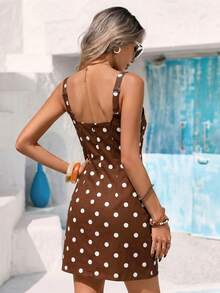Vivid Eden Gaun Denim Kasual Tanpa Lengan Motif Polkadot untuk Wanita, Cocok untuk Liburan - MultiWarna - View 1