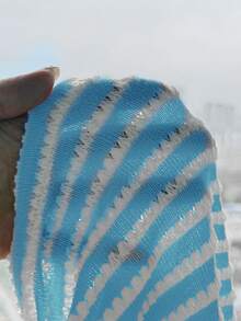 SHEIN 青少女條紋海星裝飾圓領上衣與短褲2件套度假穿搭，夏季服飾 - 藍白色 - 查看 8