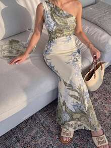 Firerie 女款夏季優雅浪漫時尚通勤性感優雅風不對稱肩修身長洋裝，適合派對、海灘度假、返校季、浪漫約會、婚禮季、生日、復活節，春夏洋裝 - 彩色 - 查看 10