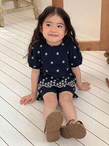 DAZY 女嬰無袖上衣與寬鬆休閒長褲2件套 夏季幼兒 - 藍色 - 查看 3