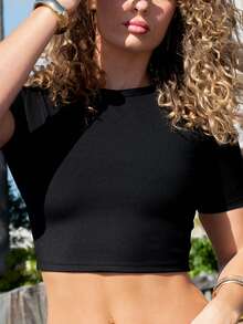 Anna Vacay Summer Sexy Twist Open Back Crop Sports T-Shirt Gym Women Shirts Black - Black - View 6