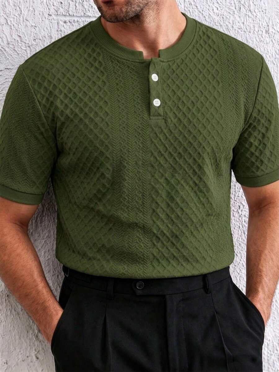 Manfinity CasualCool 男士夏季休閒純色短袖 Polo 衫 - 軍綠色 - 查看 1