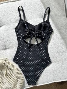 Swim Basics 女款波點鏤空連身泳衣，適合海灘度假、泳池派對、海灘派對 - 彩色 - 查看 2