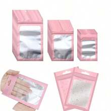 50pcs Pink Packaging Bags, Clear Display Bags For Hanging Accessories, Self-Sealing Bags For Cables, Cosmetics, Holographic Packaging Bags - red - View 9