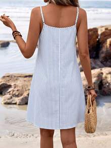 SHEIN LUNE Women's Spaghetti Strap Knit Mini Dress Suitable For Summer - Multicolor - View 2