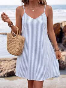 SHEIN LUNE Women's Spaghetti Strap Knit Mini Dress Suitable For Summer - Multicolor - View 4