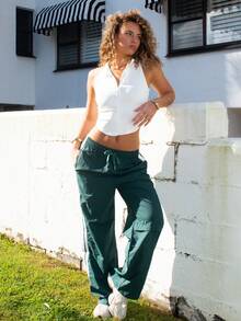 Anna Vacay Women's Color Block Stripe Drawstring Waist Sports Pants Fall - Green - View 6