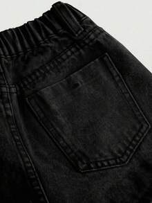 SHEIN 青少年女孩夏季 Y2K 休閒波希米亞風不對稱鈕扣牛仔裙褲，適用於夏季度假與日常街頭穿搭 - 黑色 - 查看 4