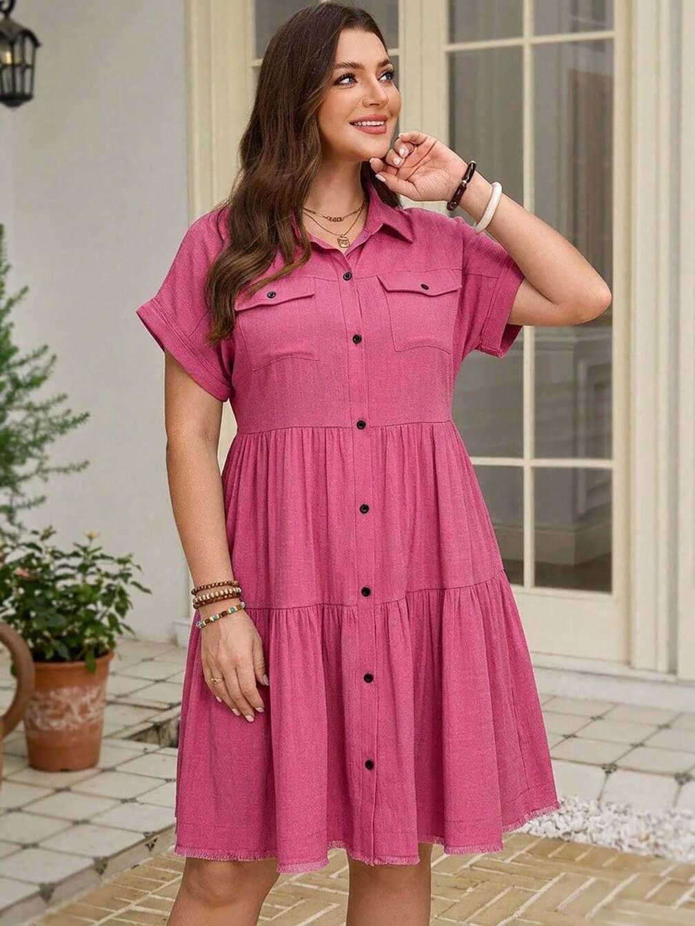 pink dress brunch Sunday Brunch Romper Dress Hot Pink