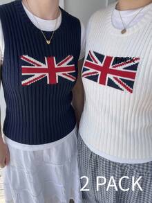 CovetEZ Usa Back-To-School Casual Streetwear Preppy Knitted Sweater Vest Top 2pcs Suitable For Daily School Teacher Elementary Holiday Summer Navy Blue White - Multicolor - View 3