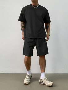 DAZY Conjunto de camisetas negras sólidas para hombre, de verano - Negro - Ver 3