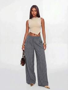 Avantive Pantalones rectos grises de moda para mujer, estilo commuter, para negocios, trabajo, otoño y casual - Gris Oscuro - Ver 7