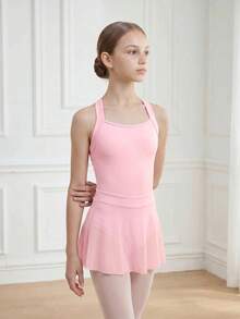 SHEIN Conjunto de Leotardo de Ballet Elegante Rosa Dulce + Falda para Niñas Grandes, Lindo, Escolar, Temporada de Regreso a la Escuela - Rosa - Ver 5