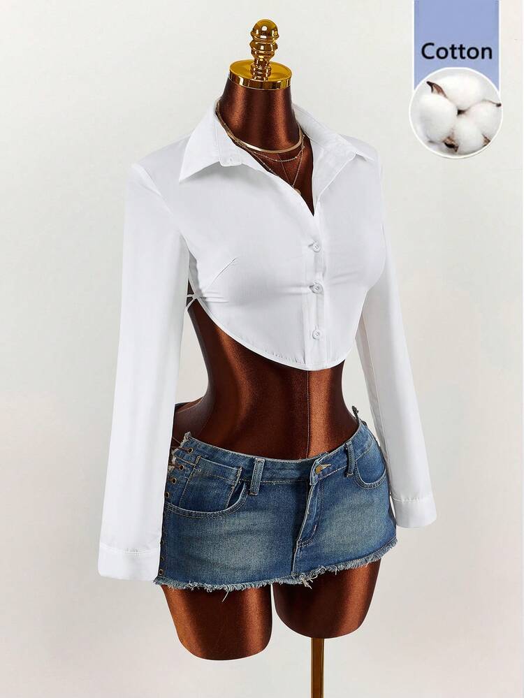 Amplova Women's White Summer Seksi Chic Party Night Y2k Backless Tie-Up Long Sleeve Cropped Lace Up Open Back Tops Valentine's Day Vacation Elegant Blouses - White - View 6