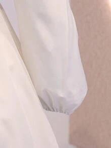 White Lace Trim Square Neck A-Line Skirt, Waist-Cinching Short Style, Bridesmaid / Light Wedding / Casual Date - White - View 7