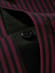 Calvornis Men's Fashionable Business Casual Printed Stripe Long Sleeve Shirt, For Fall, Formal - Burgundy - View 6