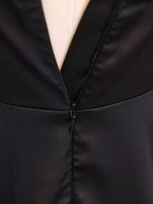 Tween Girls Elegant Back To School Wedding Cocktail Party Season Premium Satin Strap Ruffle Ribbon Ruched Dress Summer Black Autumn Winter - Black - View 5