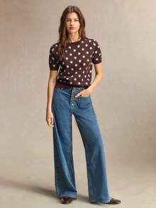 BizChic Atasan Rajut Wanita Motif Polkadot Kasual Serbaguna untuk Pemakaian Sehari-hari - Coklat - View 3