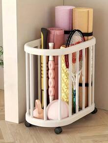 Wheeled Rolling Storage Organizer Basket, Open Grid Space-Saving Storage Box, Durable Easy-Clean Plastic Structure, Black & White Optional, For Yoga Mat Fitness Gear, Bathroom Laundry, Home & Office Storage - Multicolor - View 5