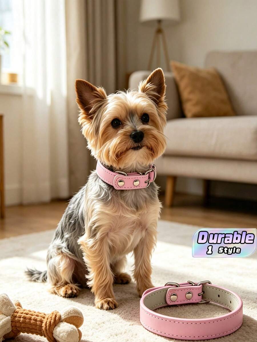 1Pc Pink Detachable PU Leather Pet Collar, Adjustable Soft Neck Collar For Small Medium Large Dogs, Cute Daily Wear Collar For Kittens Puppies - Multicolor - View 1