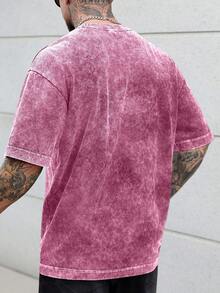 SLATEMANN 男士大尺碼夏季休閒水洗短袖T恤 - 玫紅色 - 查看 2