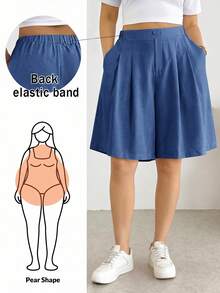 Shapeblank 大尺碼夏季休閒純色寬鬆短褲 - 藏蓝色 - 查看 1